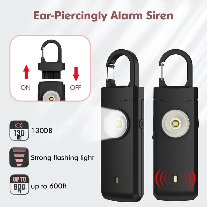 ANKOSHUN Rechargeable Personal Alarms for Women - Christmas Birthday Gifts for Women, Stocking Stuffers for Teen Girl, Daughter, Safety Keychain Flashlight, Siren Alarm, Travel College Essentials (Black) - Image 1